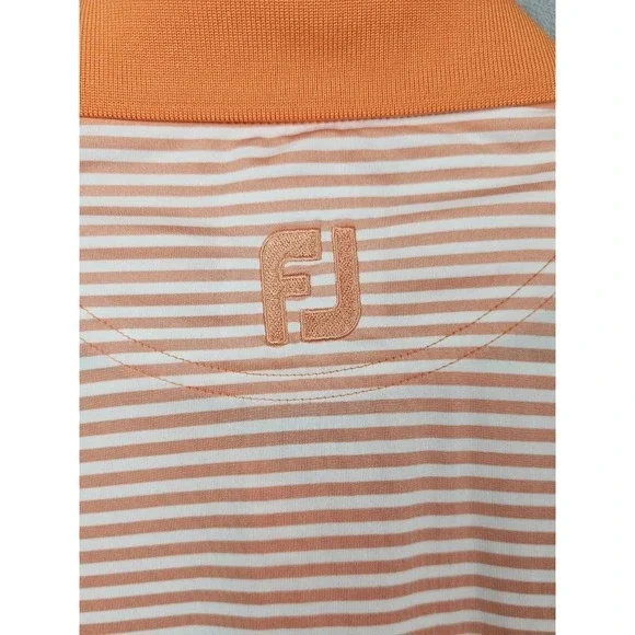 FootJoy Mens ProDry Golf Polo Shirt Large Orange White Striped Short Sleeve FJ - Picture 3 of 8